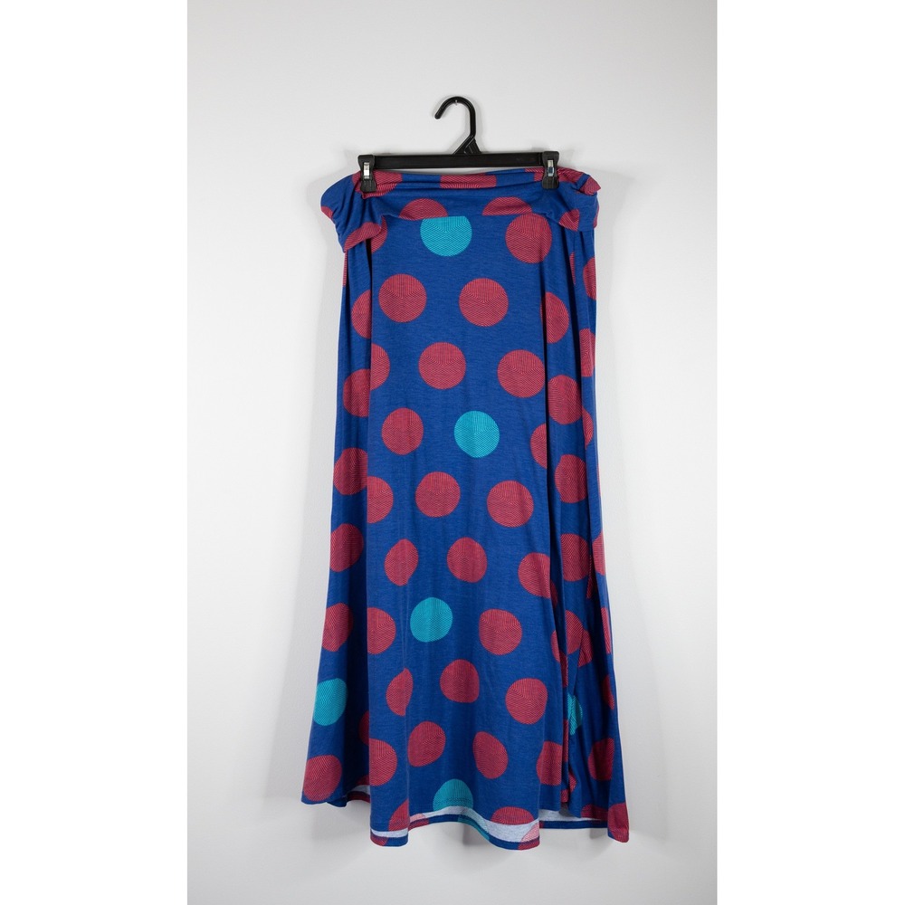 LuLaRoe Maxi Skirt Womens XL Blue Pink Polka Dot Mod Print Excellent Lola - Picture 4 of 5